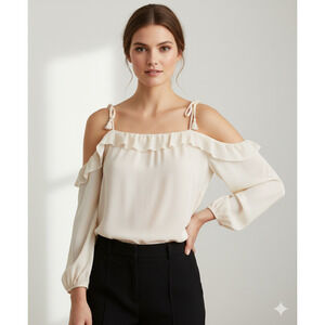 NWT Joie 100% Silk Blouse Off-the-Shoulder Pesca-porcelain Size Large